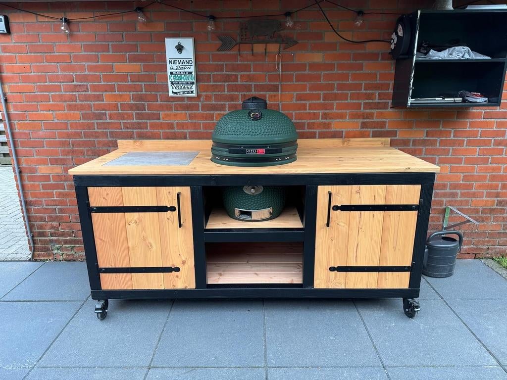 Luxe Buitenkeuken Douglashout | Kamado / Big Green Egg BBQ, Tuin en Terras, Maatwerk, Houtskool, Vrijstaand, Nieuw