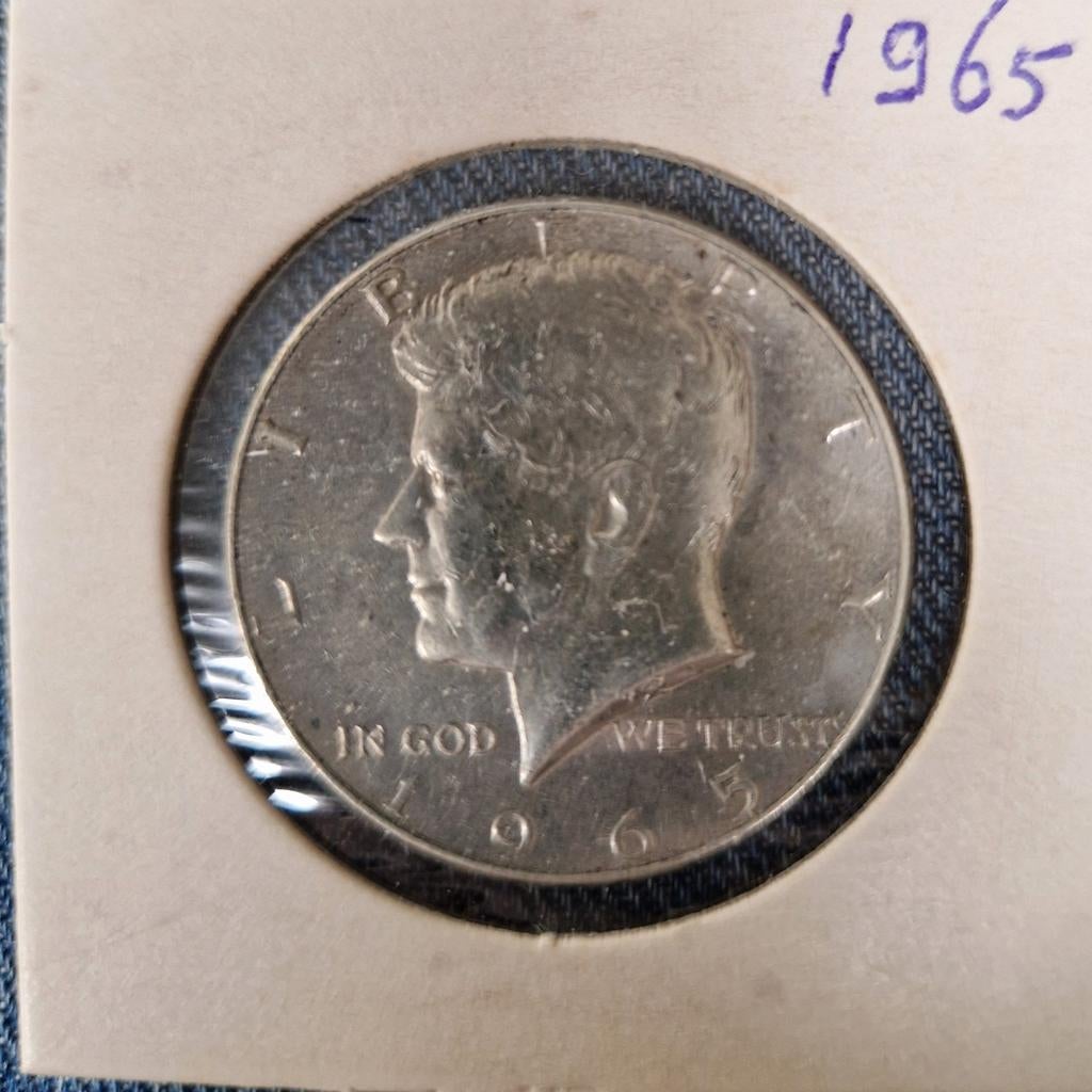 Zilveren half dollar Kennedy 1965, Ophalen of Verzenden, Losse munt, Zilver