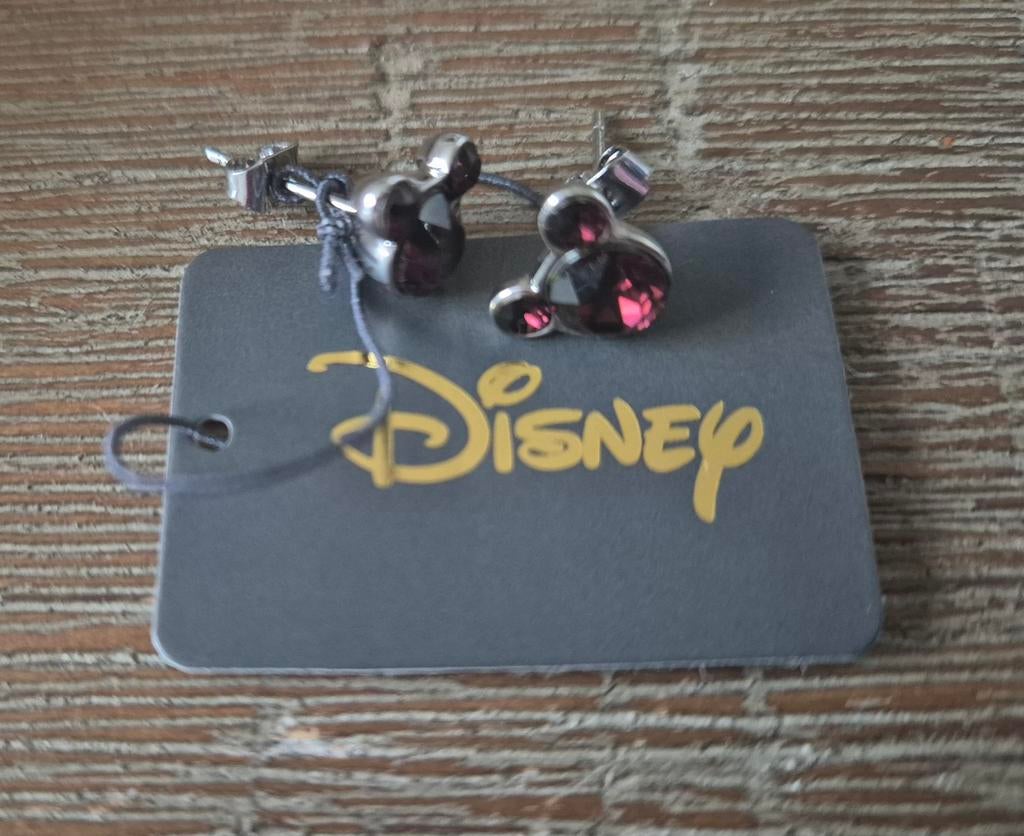 Disney Mickey Mouse Oorknopjes met Kristal, Sieraden, Tassen en Uiterlijk, Oorbellen, Nieuw, Knopjes of Stekers, Zilver, Paars