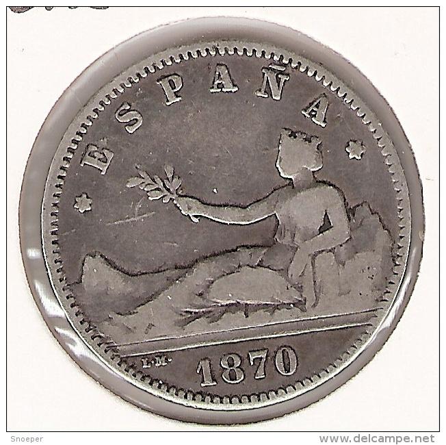 spain 1 peseta 1870 de-m (73) km 653 fr+, Ophalen of Verzenden, Overige landen, Losse munt