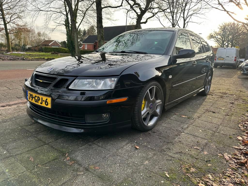 Saab 9-3 2.8 Turbo V6 Estate Aero 2005 MAG NU WEG!!!, Auto's, Saab, Zwart, Leder, Grijs, 1570 kg