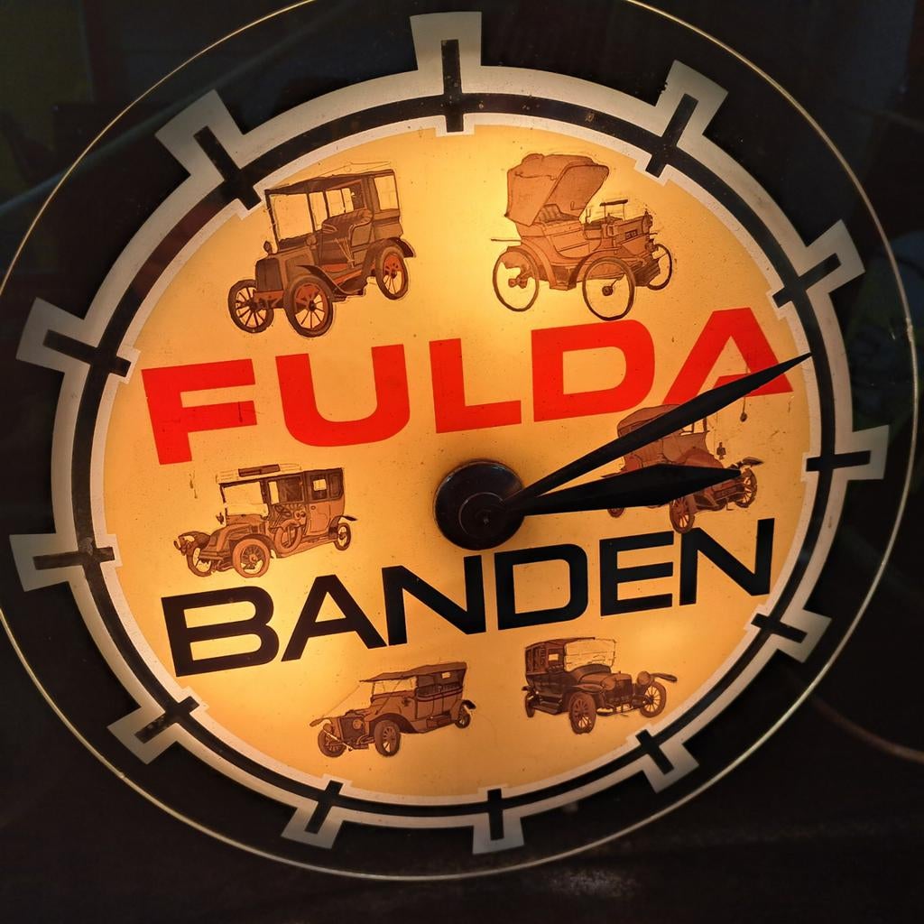 Fulda Vintage garage klokje, Verzamelen, Ophalen, Gebruikt, Reclamebord