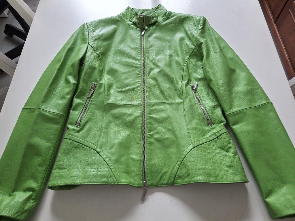 Lederen groene jas, Ophalen, Maat 36 (S), Groen, Onbekend