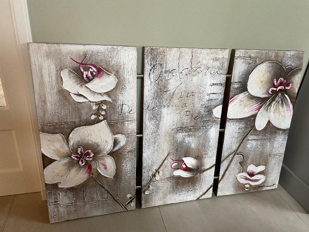Drieluik schilderij met bloemen, Antiek en Kunst, Kunst | Schilderijen | Abstract, Ophalen