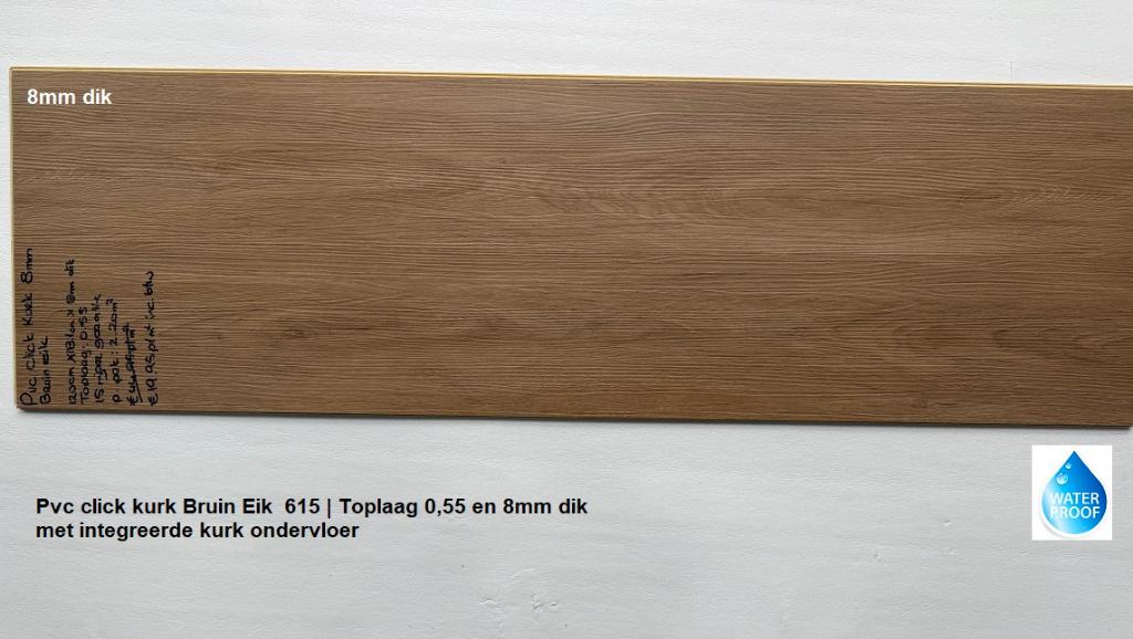 8mm dik Pvc click Bruin Eik met integreerde kurk ondervloer