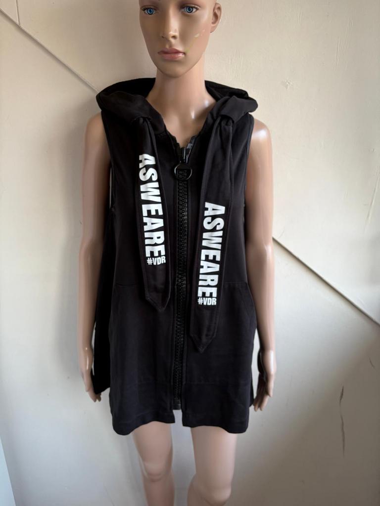 #VDR Viadellerose mouwloze hoodie top maat L zwart wit, Ophalen of Verzenden, Zo goed als nieuw, Zwart