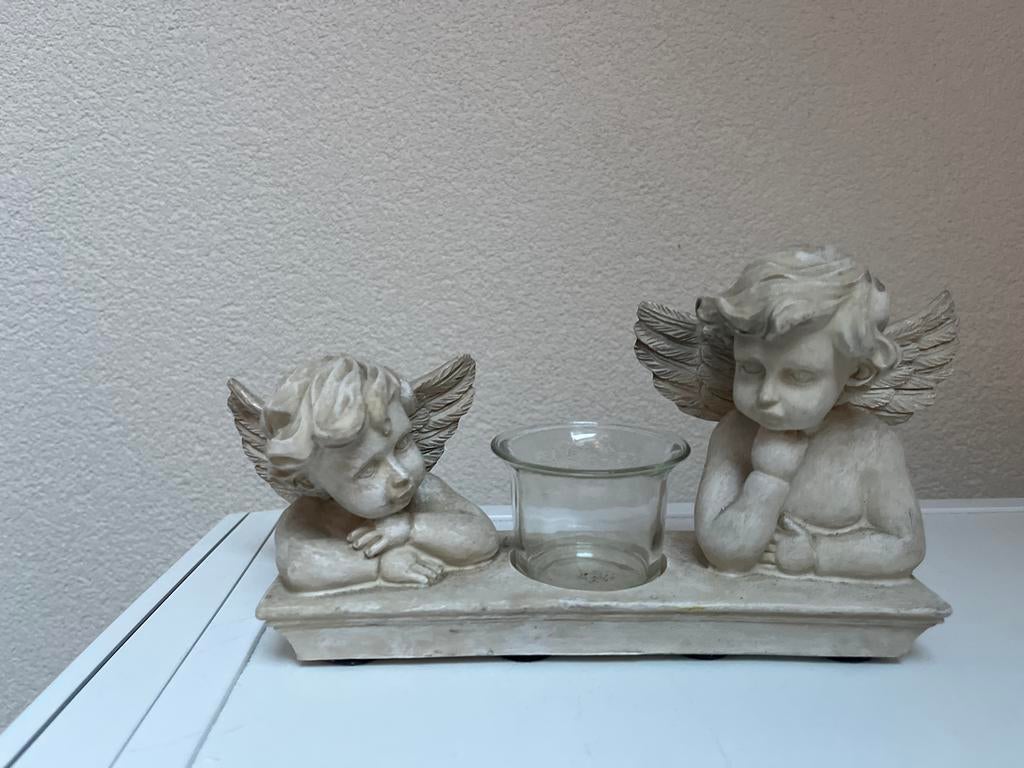 2 Engeltjes met theelichtje - Sfeervol, Overige materialen, Gebruikt, Wit, Ophalen of Verzenden