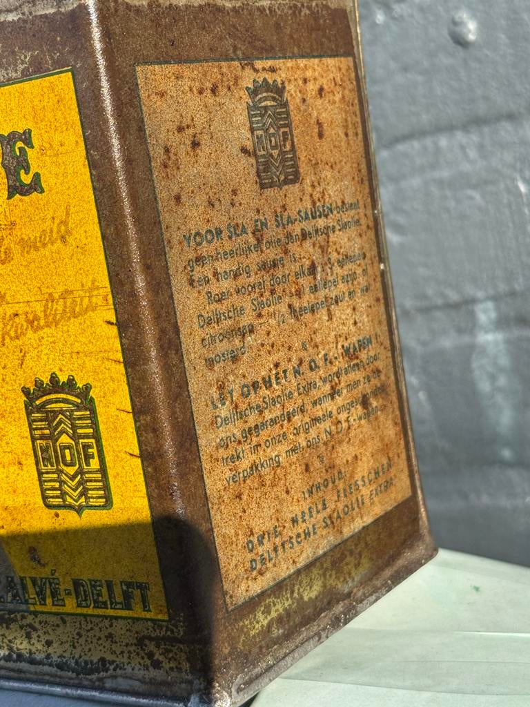 Vintage Delftsche Slaolie Blik - Calvé Delft, Gebruikt, Gebruiksvoorwerp, ., Ophalen of Verzenden