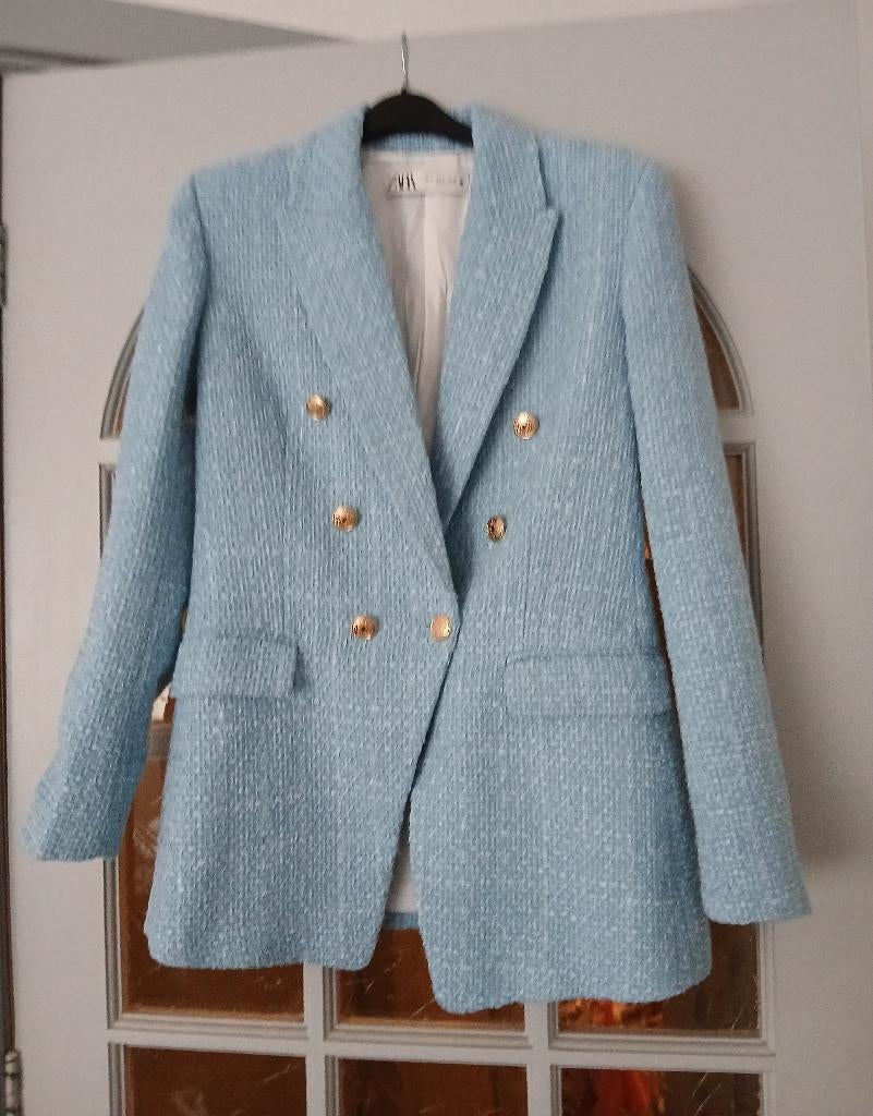 Blauwe Blazer Maat S Zara, Kleding | Dames, Jasjes, Kostuums en Pakken, Ophalen of Verzenden, Zo goed als nieuw, Maat 38/40 (M)