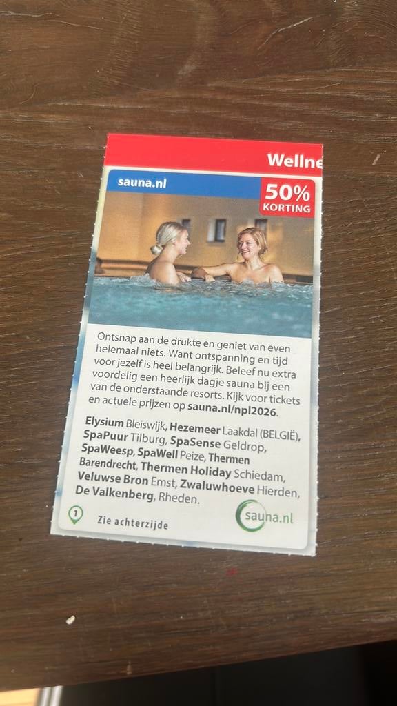 50% korting bij sauna, Tickets en Kaartjes, Kortingen en Cadeaubonnen, Eén persoon, Kortingsbon, Spa of Sauna