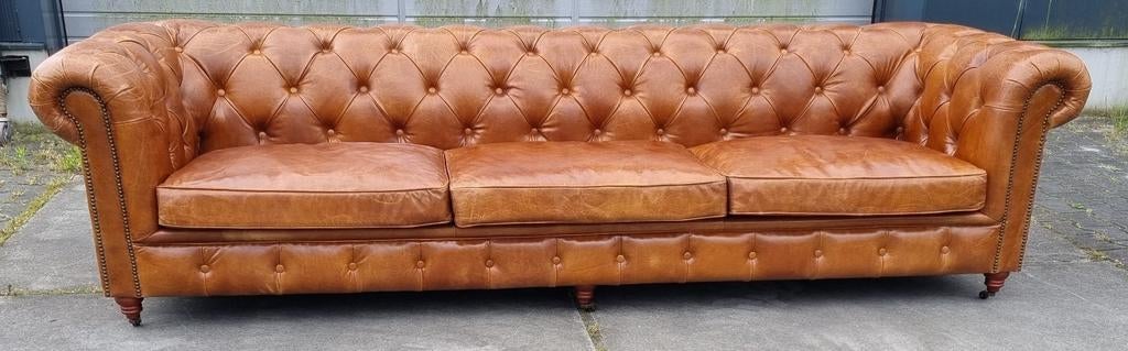 XXL Chesterfield bank vintage bruin cognac leer + BEZORGING