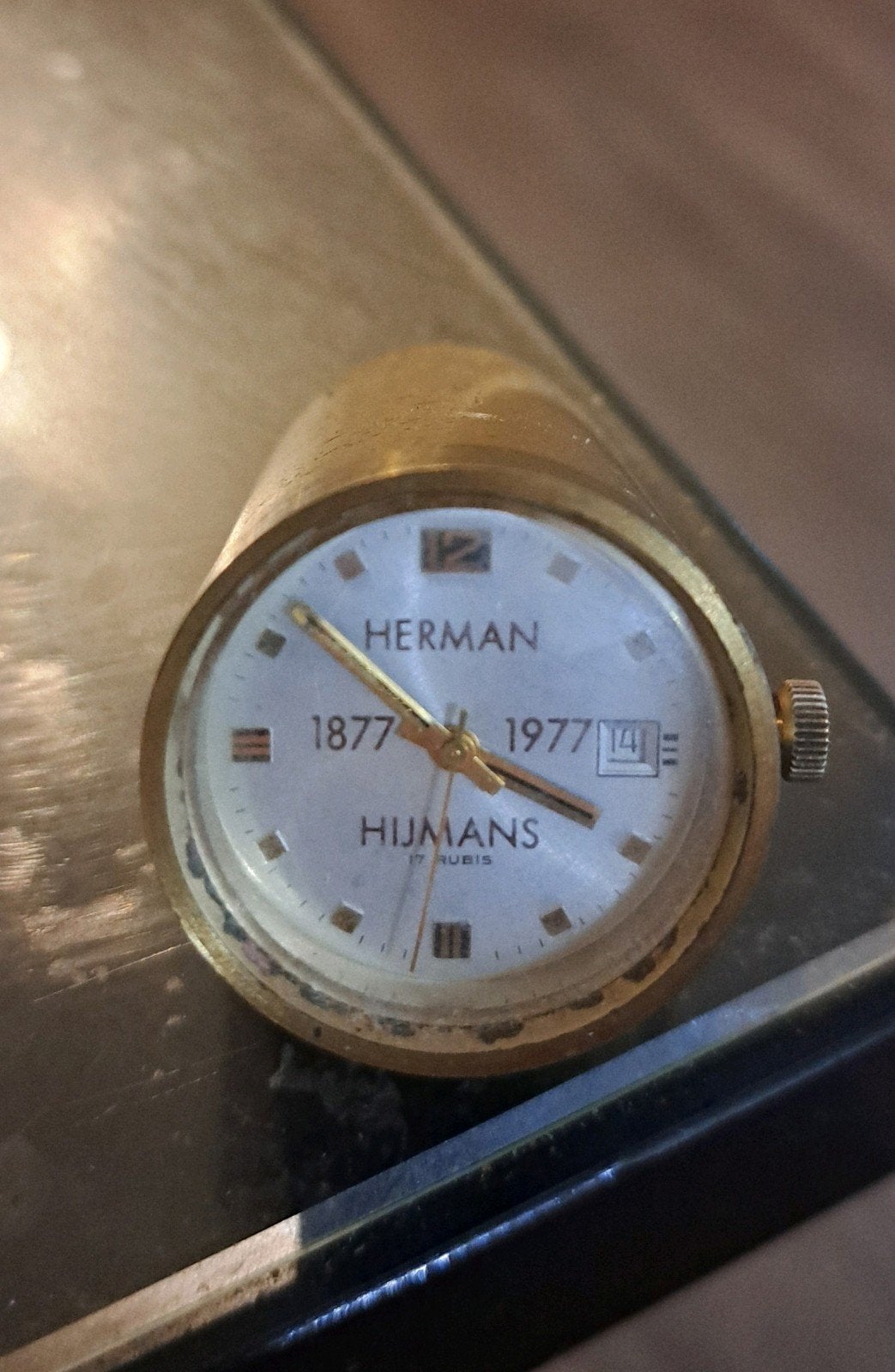 Vintage Herman Hijmans horloge – bijzonder jubileumhorloge, Ophalen of Verzenden, Staal, Overige merken, 1960 of later