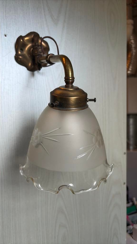 Wandlampje messing met glas, Ophalen of Verzenden, Gebruikt, Glas