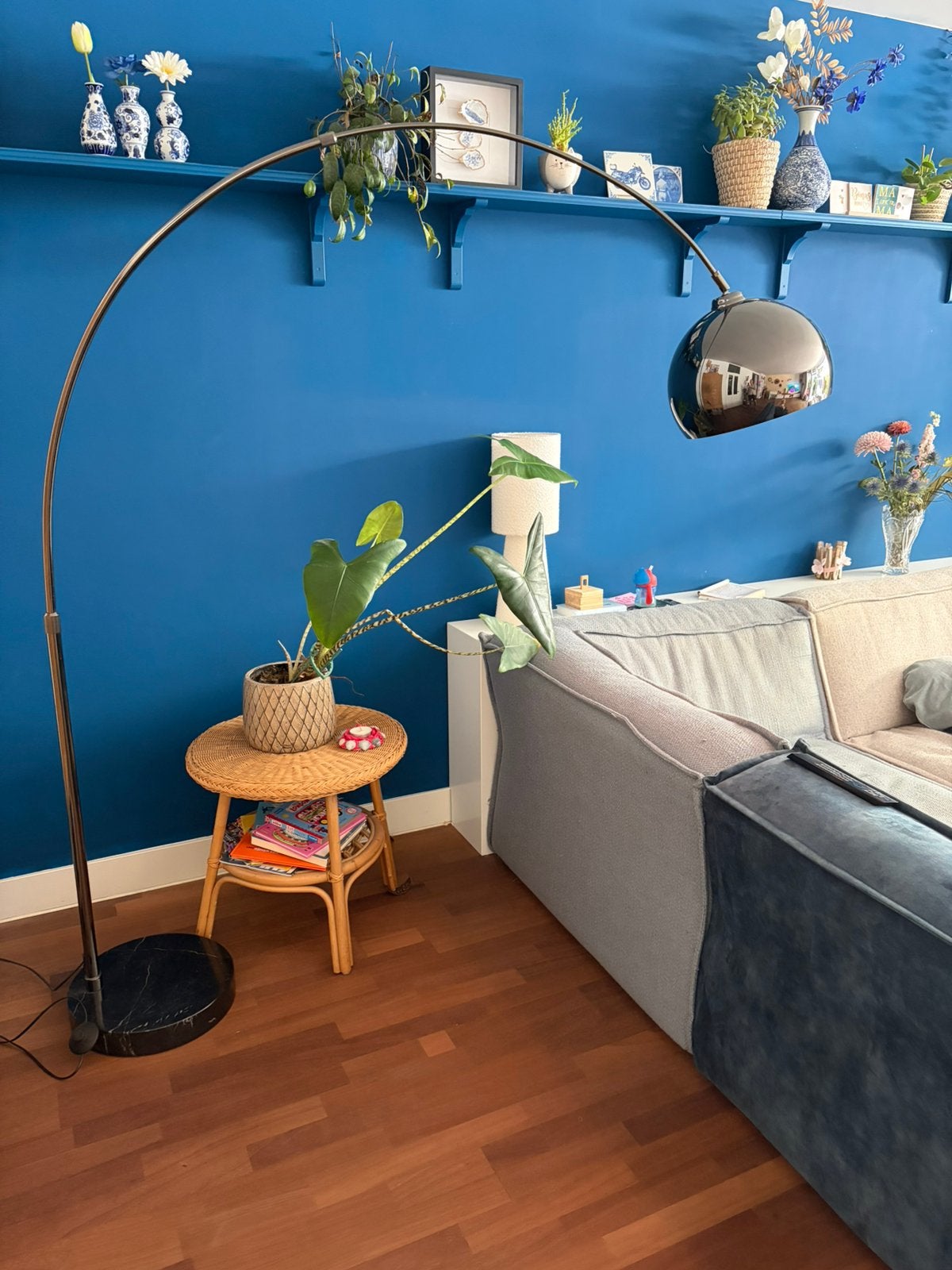 Mooie dimbare boog lamp met marmer voetstuk, Ophalen, Zo goed als nieuw, Modern, 200 cm of meer