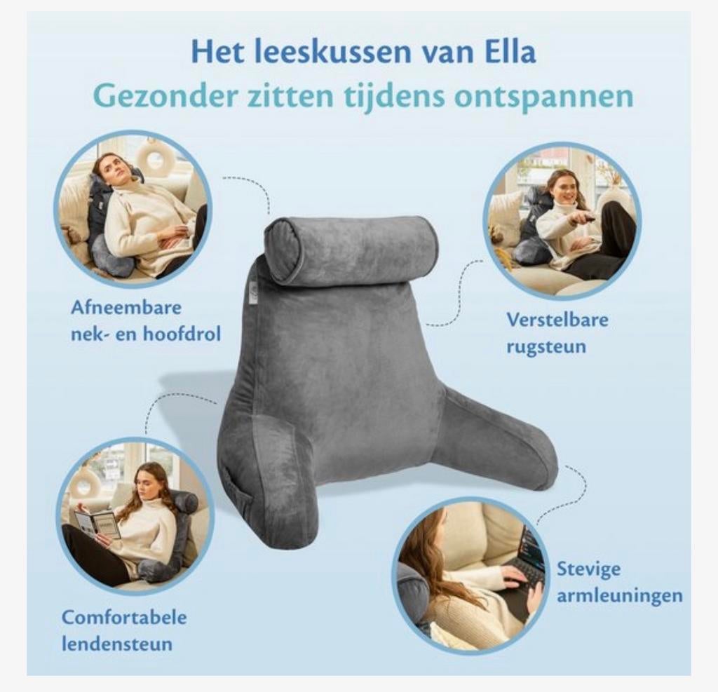 Ella Leeskussen XL met nekrol en armleuningen - Zo goed als, Ophalen, Zo goed als nieuw, Grijs, Overige vormen