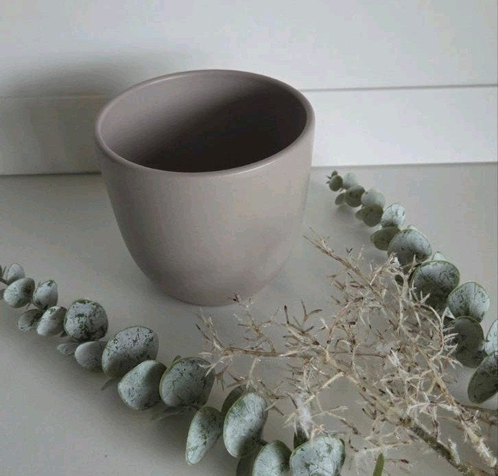 Kleine keramische bloempot taupe H:11cm B:12cm, Ophalen, Gebruikt, Rond, Binnen