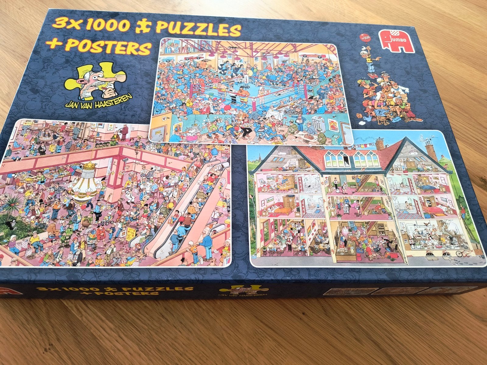 Jan van Haasteren 3x1000 Puzzels + Posters, Ophalen of Verzenden, 500 t/m 1500 stukjes, Gebruikt, Legpuzzel