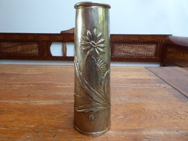 Metalen vaas in art deco stijl, A. Houbion Dinant, Antiek en Kunst, Ophalen of Verzenden