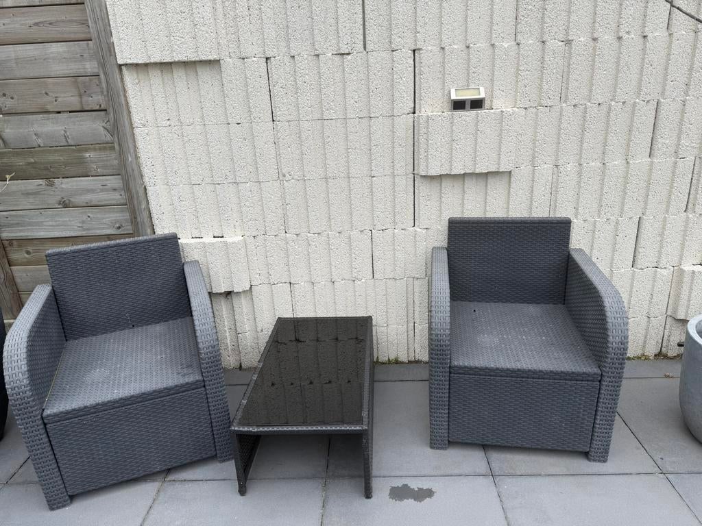 Tuin stoeltjes incl 2 opbergboxen voor kussens, Ophalen of Verzenden, Gebruikt