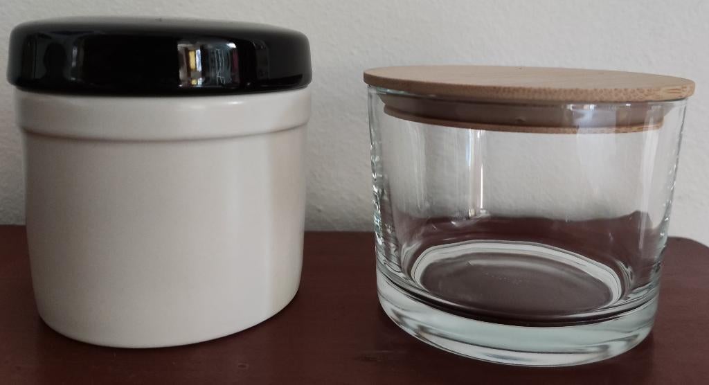 Dekselpotjes: glas / geglazuurd aardewerk, Ophalen of Verzenden
