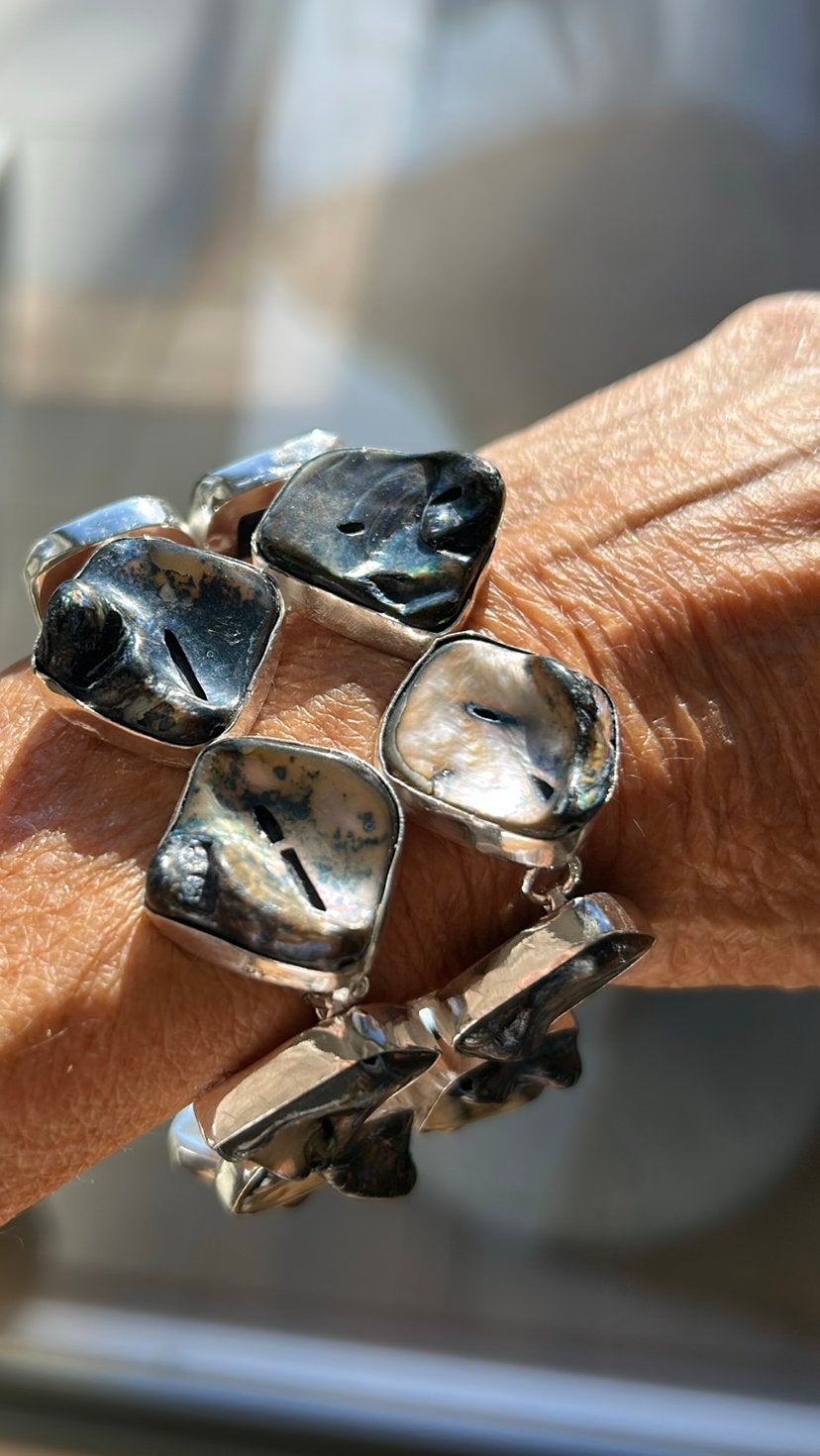 Brede armband met schelp 925sz, Ophalen of Verzenden, Zo goed als nieuw