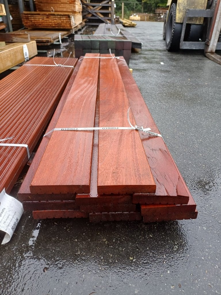 Tali dekdelen (Hardhout) 28x145mm, 195cm nr. 774, Ophalen, Planken, Zo goed als nieuw, Hardhout