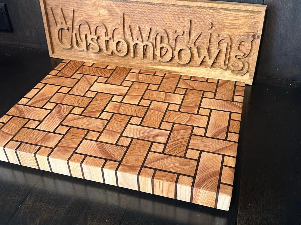 Unieke Basket Weave Snijplank van Essen en Noten, Custombowls, Ophalen of Verzenden, Info@custombowls.nl, Wagenberg