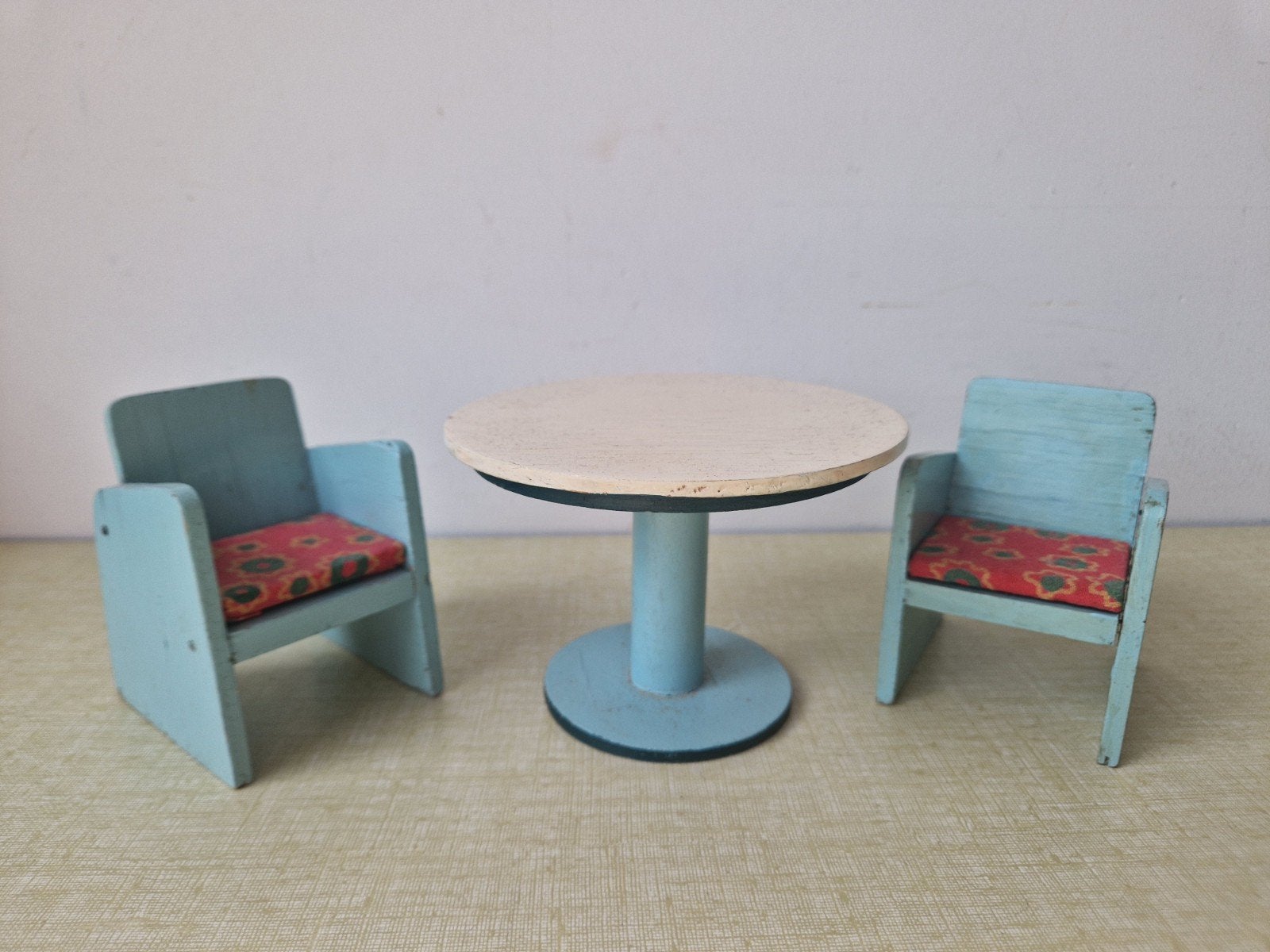 Jaren 30 poppenhuis meubels tafel met stoelen, Verzamelen, Ophalen of Verzenden, Zo goed als nieuw, Poppenhuis