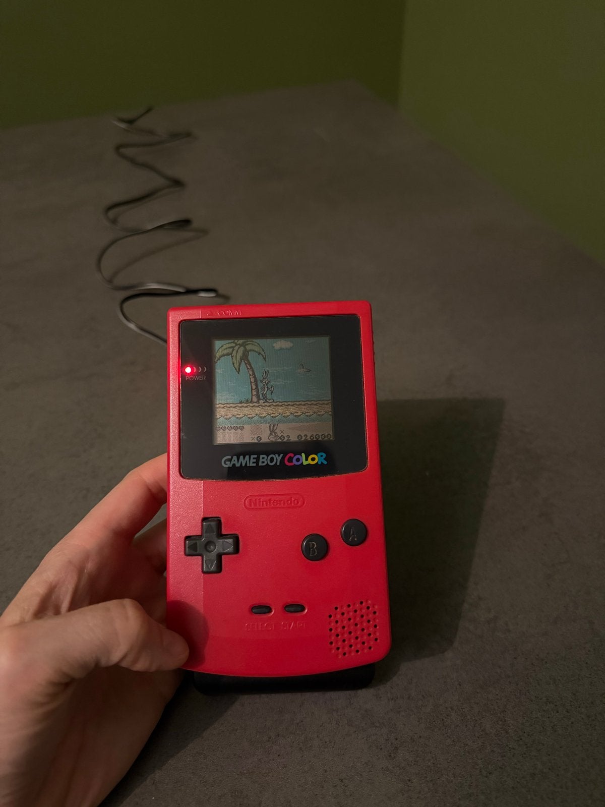 Game Boy Color met adapter, Super Mario en Bugs Bunny spel, Spelcomputers en Games, Ophalen of Verzenden, Zo goed als nieuw, Game Boy Color