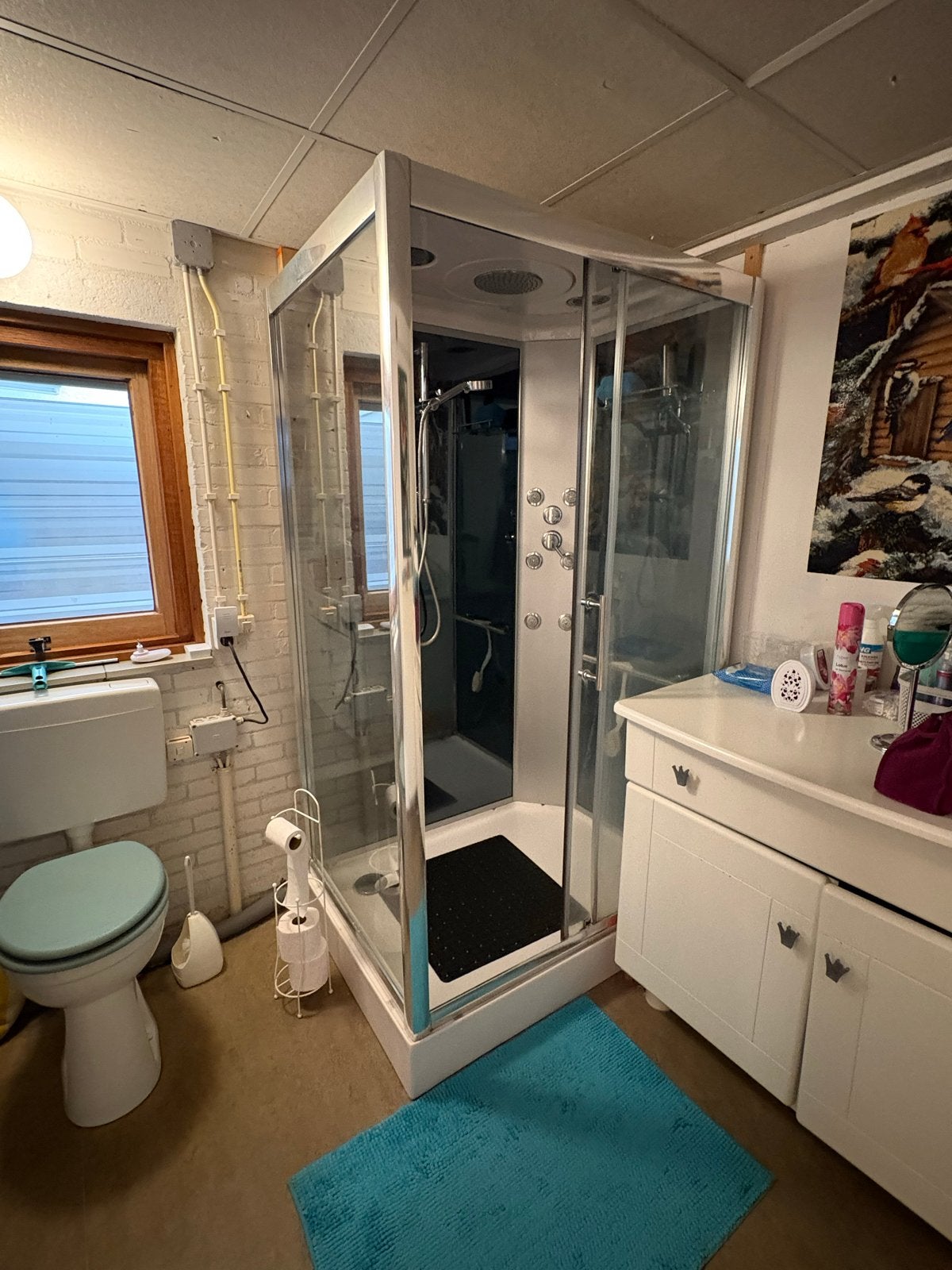 Douchecabine met glazen deuren en regendouche, Ophalen of Verzenden, Gebruikt, Chroom, Douche
