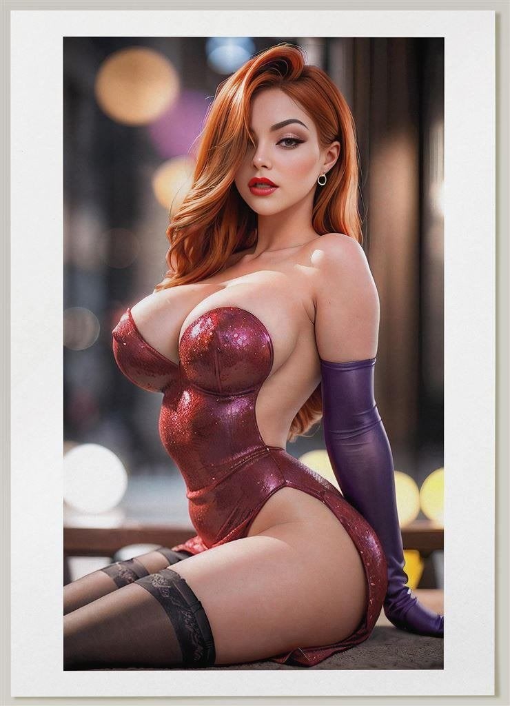 Kunst Print | Pin up Poster Sexy Jessica Rabbit lingerie, Verzenden, Kuifje, Nieuw, Beeldje of Figuurtje