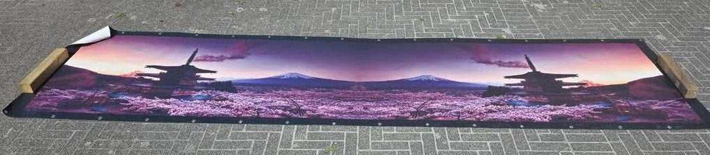 Fotoprint Japanse Tempel en Kersenbloesem 4x1m, Ophalen, Gebruikt