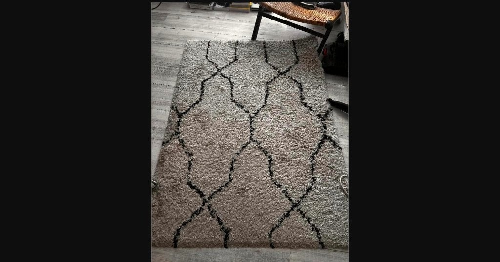 IKEA Vindum vloerkleed hoogpolig 170x240 beige zwart, Ophalen, Gebruikt, Beige, 150 tot 200 cm