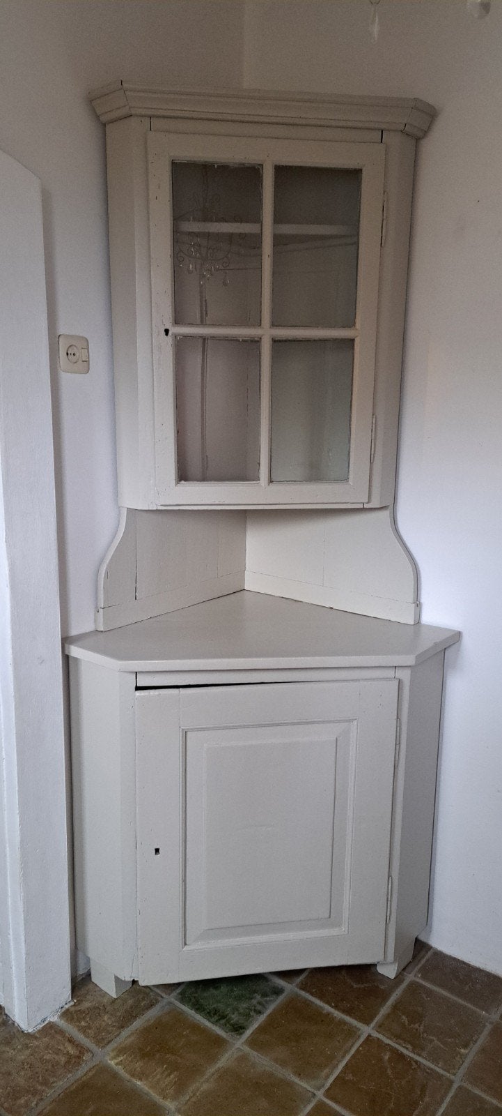 Grijze hoekkast in 2 delen - Bovenkast met glas,., Ophalen, Gebruikt