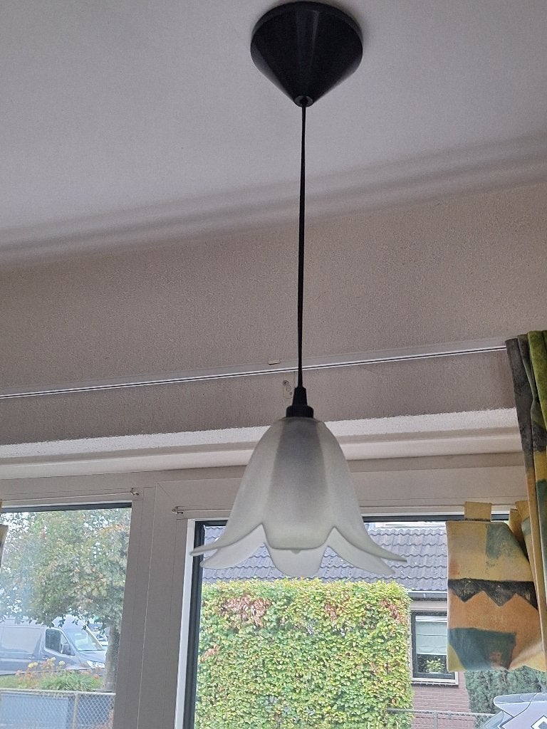 Retro glazen hanglampjes, Ophalen of Verzenden, Gebruikt, Glas, E14 (klein)