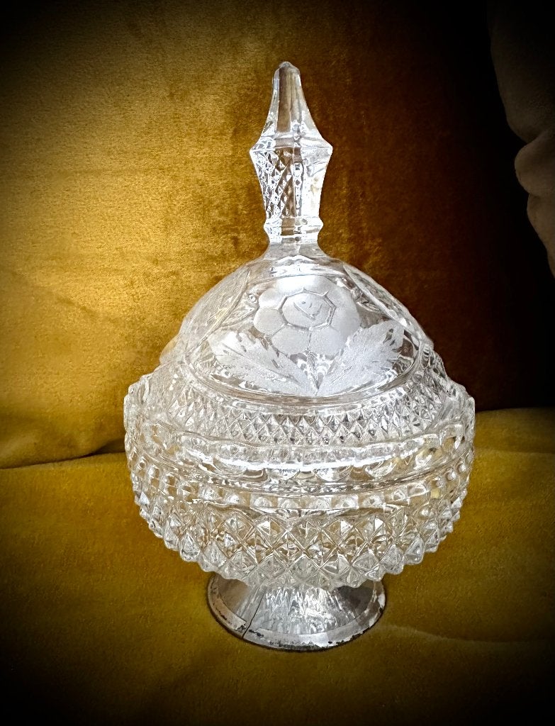 Antieke Bonbonnière schaal met dekse kristal brocante roos, Antiek en Kunst, Verzenden