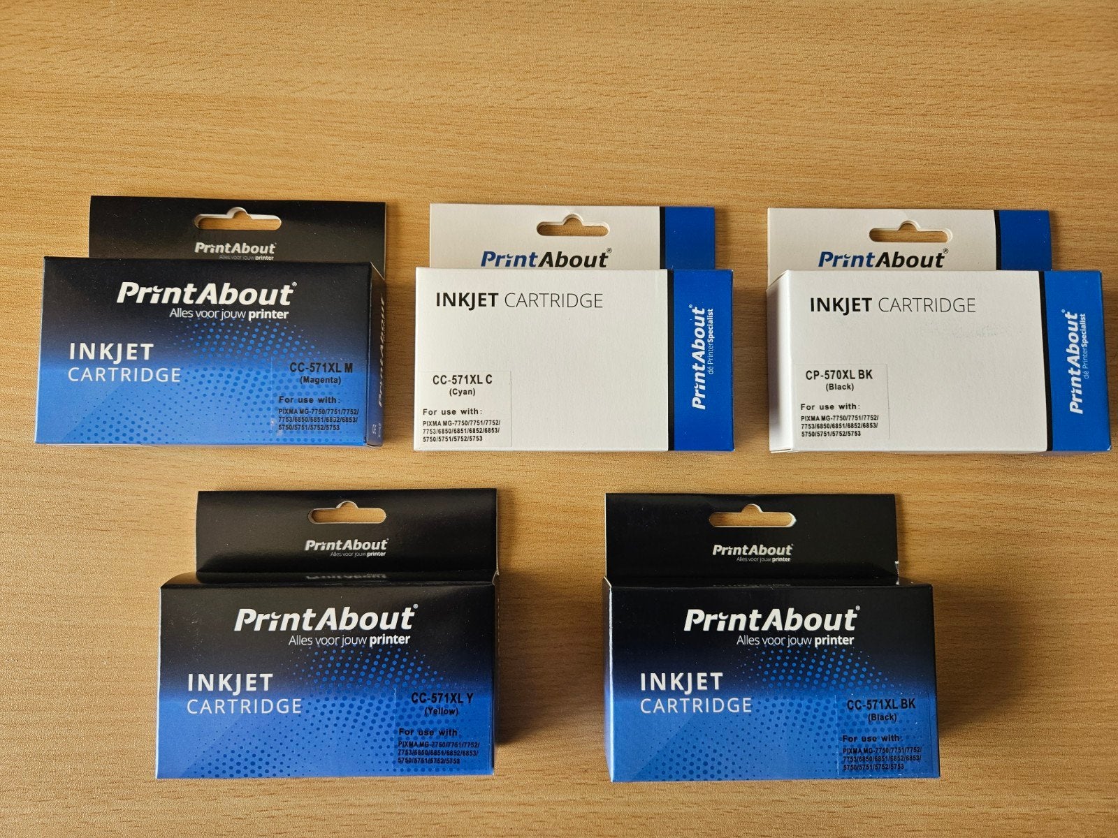 5x Canon PIXMA printer inkjet cartridge XL M + Y + C + BK, Ophalen of Verzenden, Zo goed als nieuw, Cartridge, PrintAbout