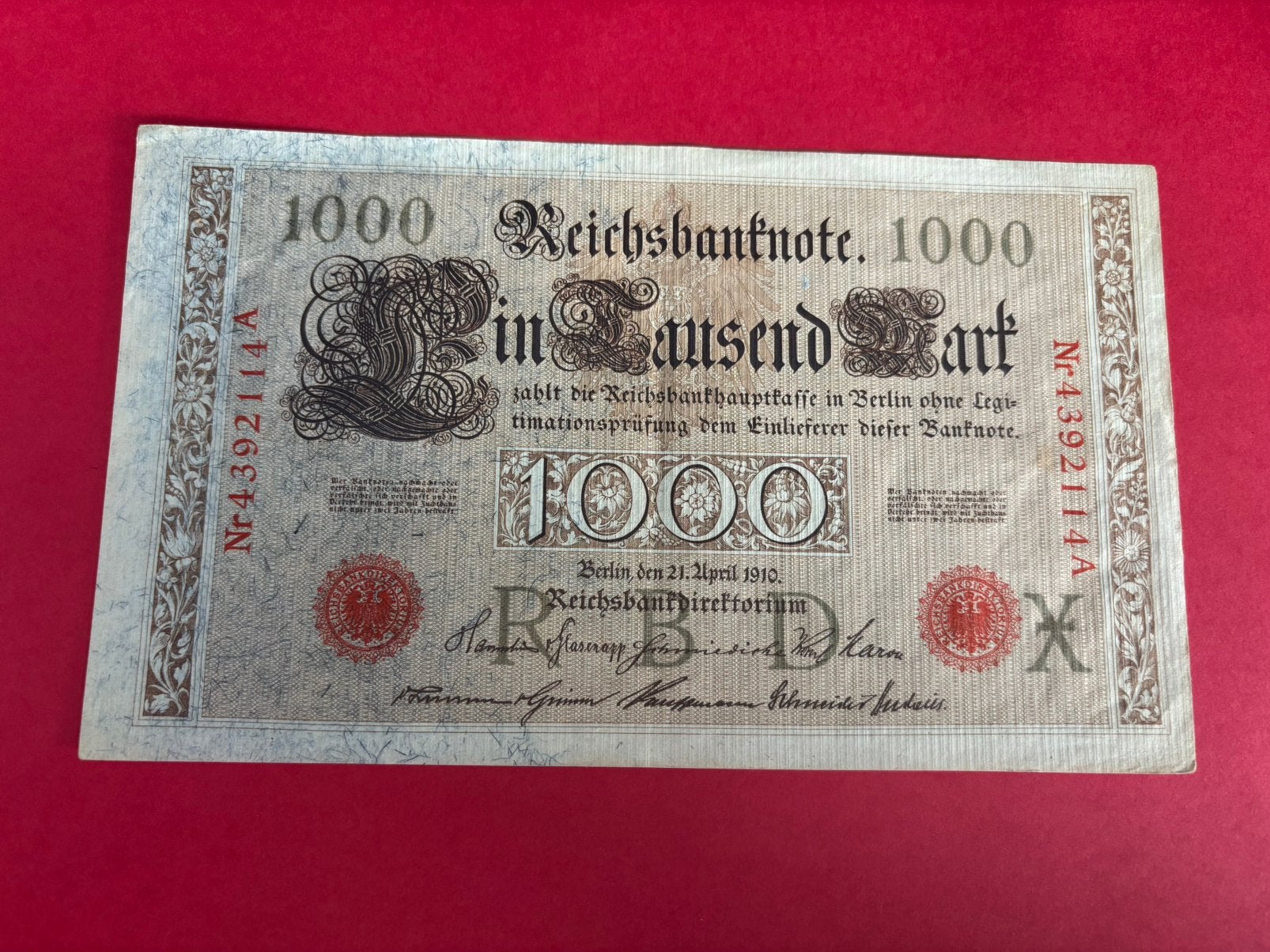 Uniek Historisch Bankbiljet – 1000 Reichsbanknote (1910), Ophalen of Verzenden, Overige periodes