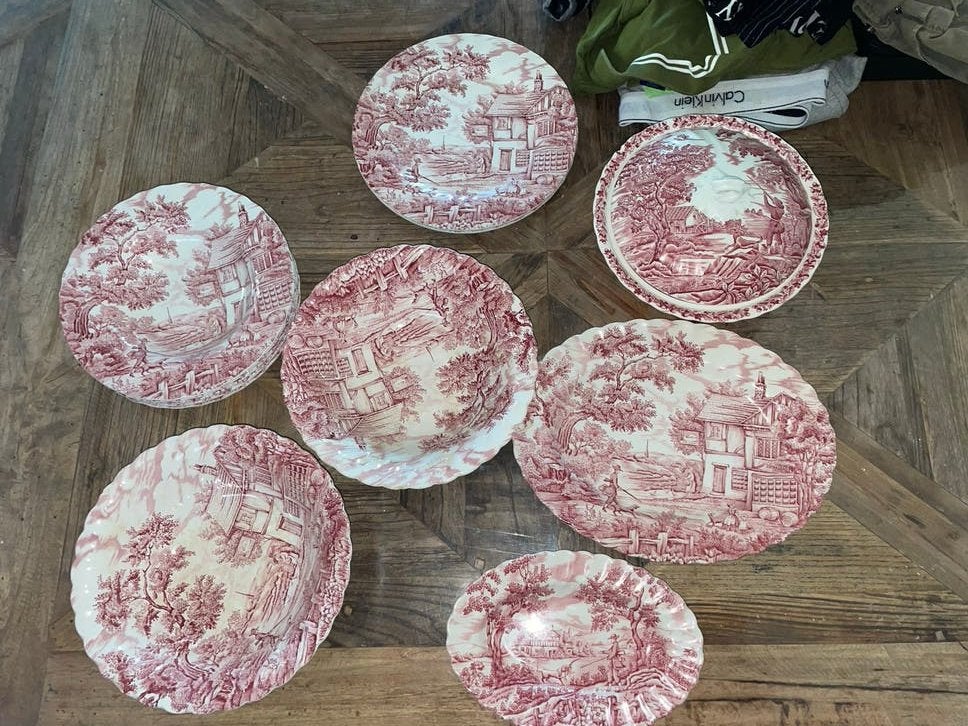 Myott The Hunter servies set - Rood/Wit, Antiek en Kunst, Antiek | Servies los, Ophalen of Verzenden