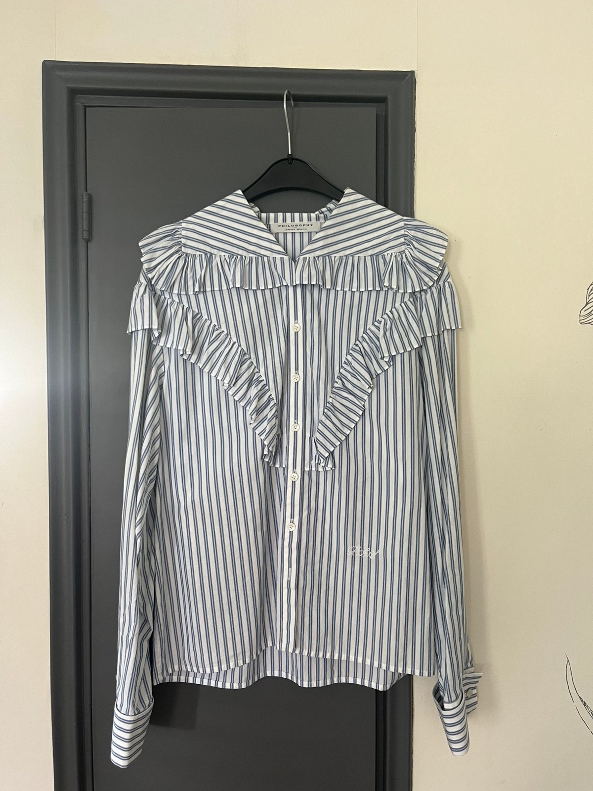 Philosophy di Lorenzo Serafini gestreepte katoenen blouse, Ophalen of Verzenden, Zo goed als nieuw, Blauw
