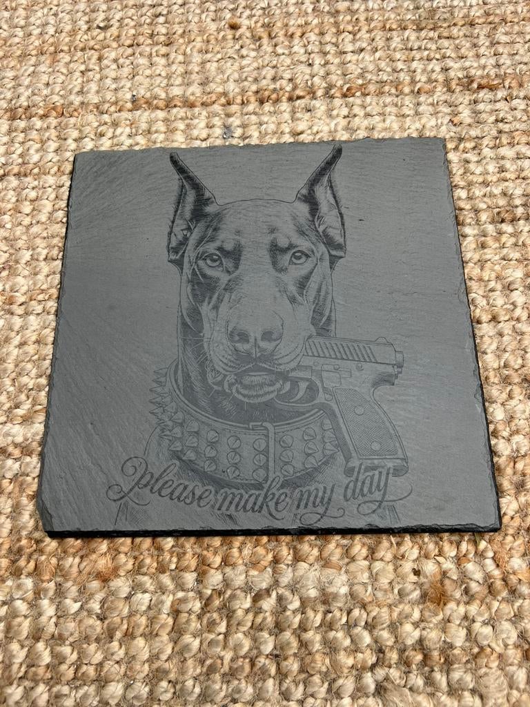 Dobermann Waakbord leisteen 25x25cm waarschuwing, Ophalen of Verzenden, Nieuw