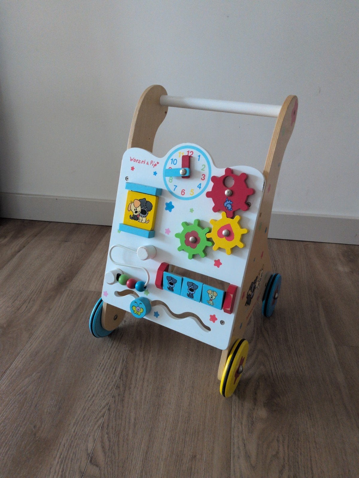 Houten Loopkar Woezel & Pip met activiteitenpaneel, Ophalen of Verzenden, Zo goed als nieuw, Overige typen, Met wieltjes