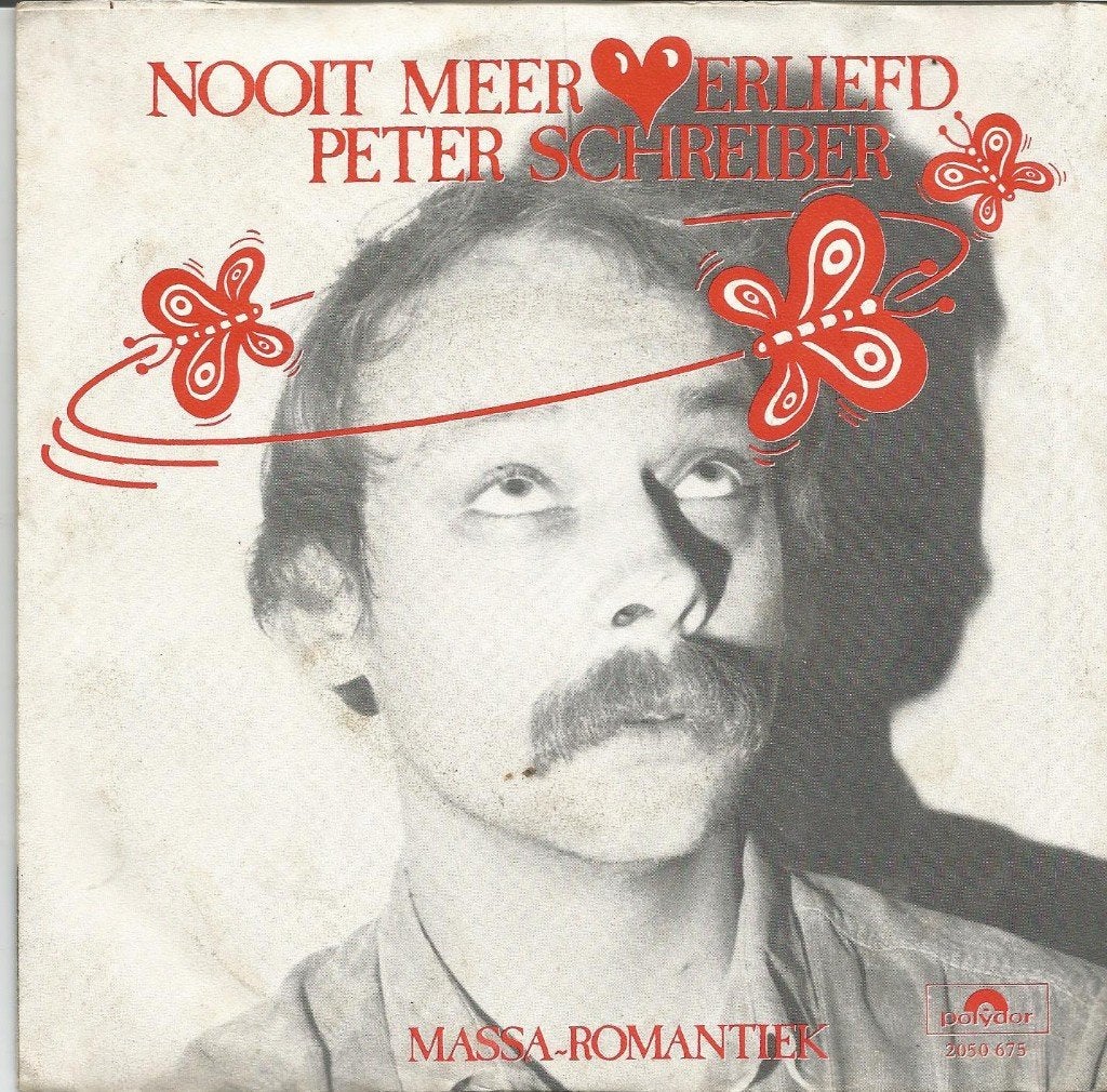 VERRKOCHT Peter Schreiber ‎– Nooit Meer Verliefd (1981), Fotohoes, 7 inch, Ophalen of Verzenden, Zo goed als nieuw