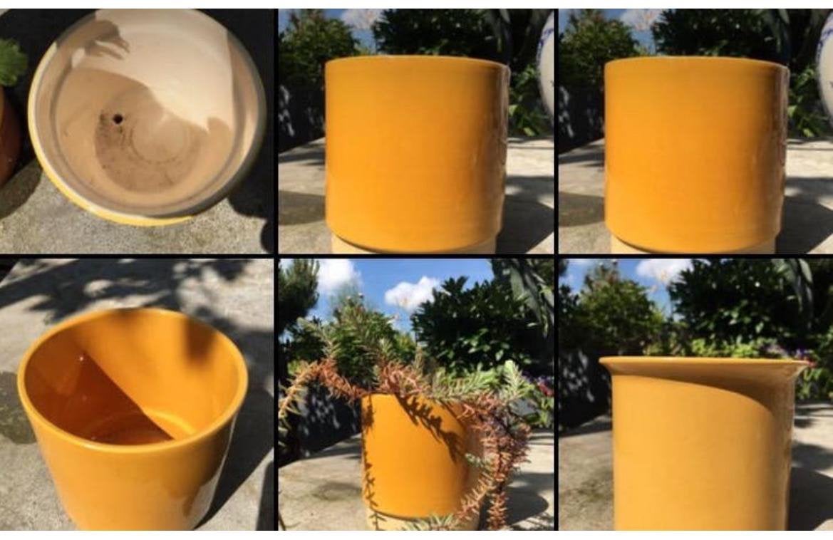 Vintage gele groene blauwe keramische bloempotten uniek, Tuin en Terras, Bloempotten, Ophalen, Binnen, Zo goed als nieuw, Overige vormen