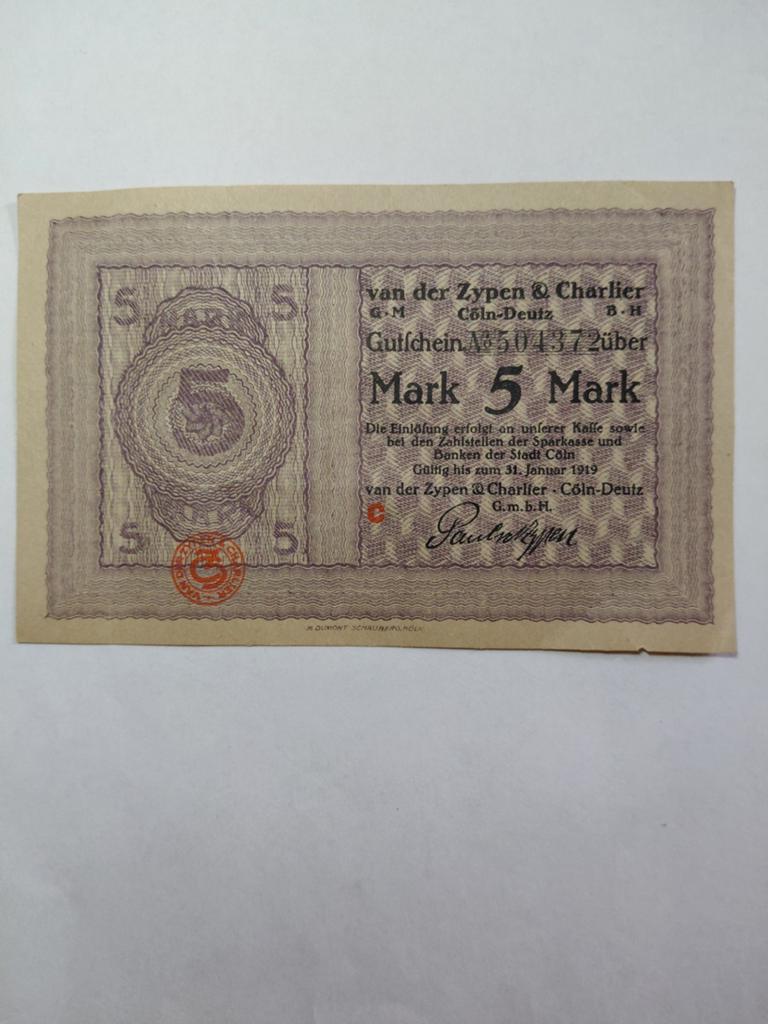 Duitse 5 mark 1919 noodgeld, Postzegels en Munten, Bankbiljetten | Europa | Niet-Eurobiljetten, Ophalen of Verzenden, Duitsland