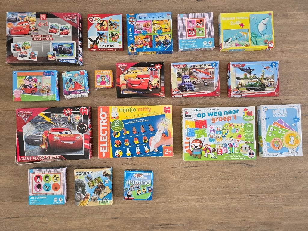 Pakket van 18 kinderpuzzels & spellen, Ophalen of Verzenden, Meer dan 50 stukjes, Gebruikt