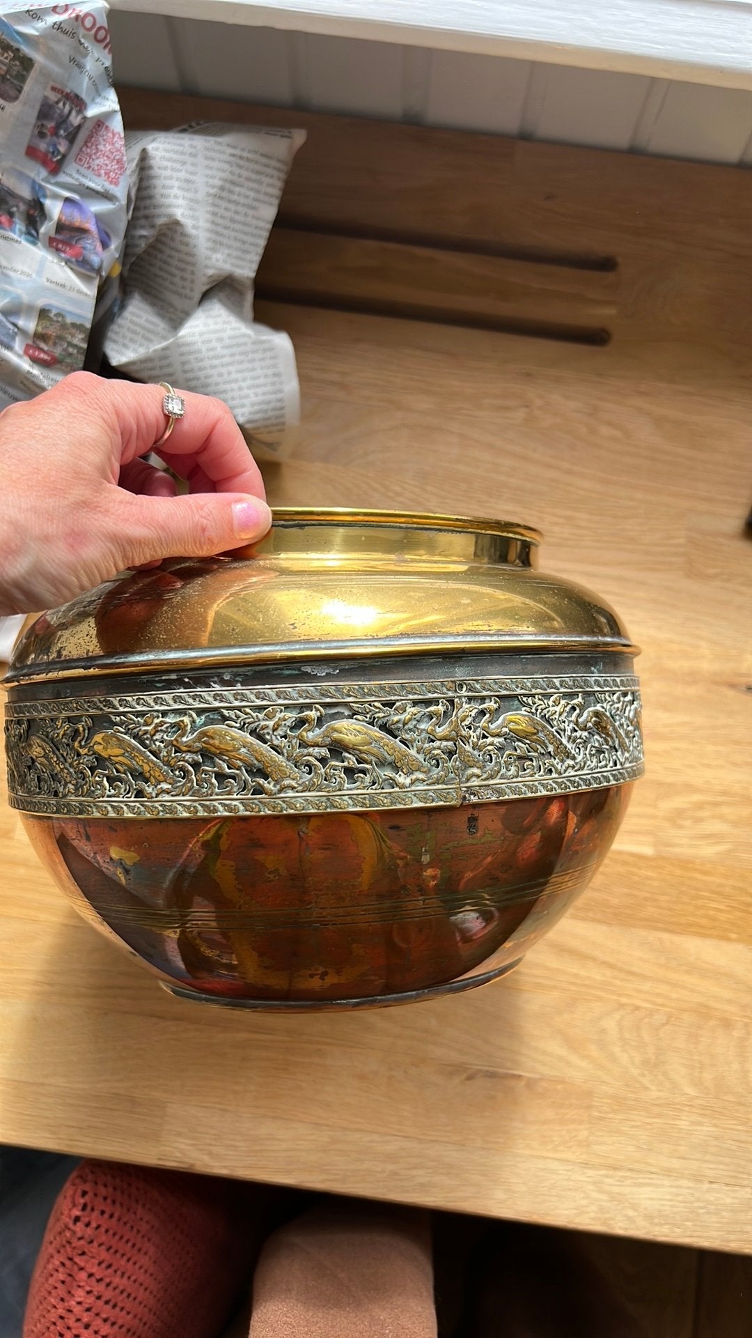 Vintage messing bloempot, Antiek en Kunst, Ophalen
