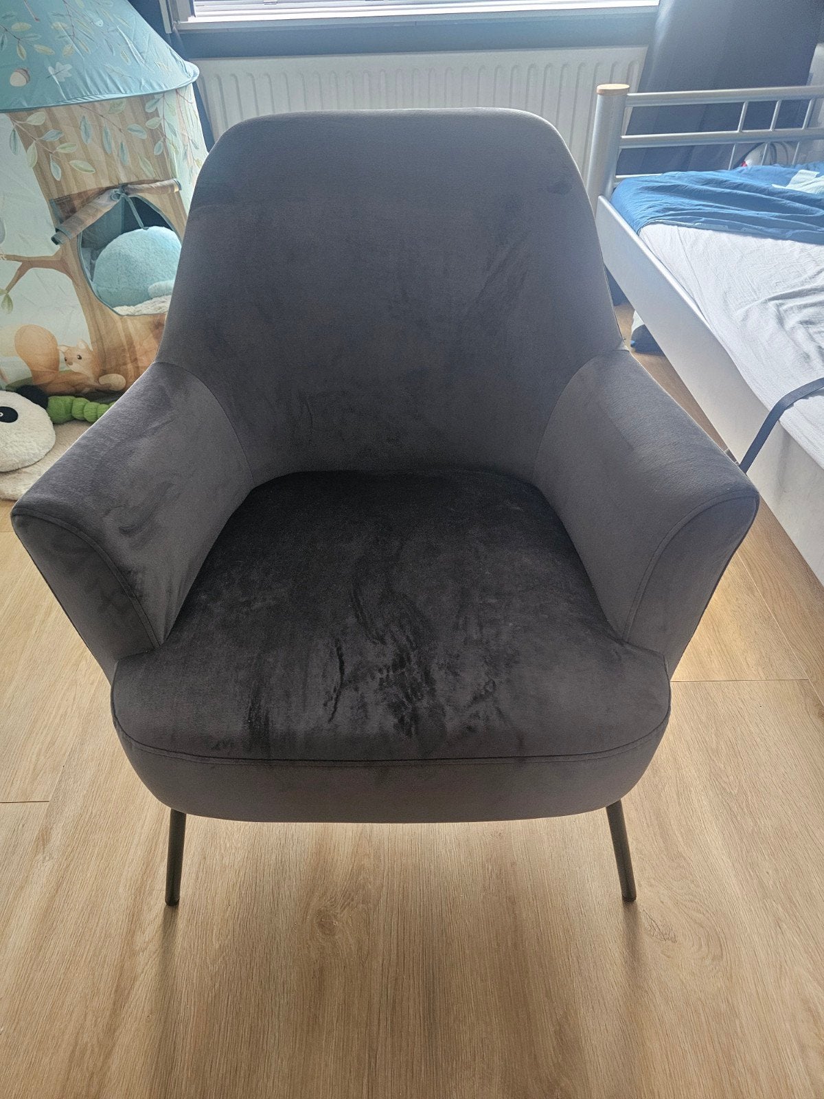 Donkergrijze fauteuil, Ophalen, Gebruikt, 75 tot 100 cm, Stof