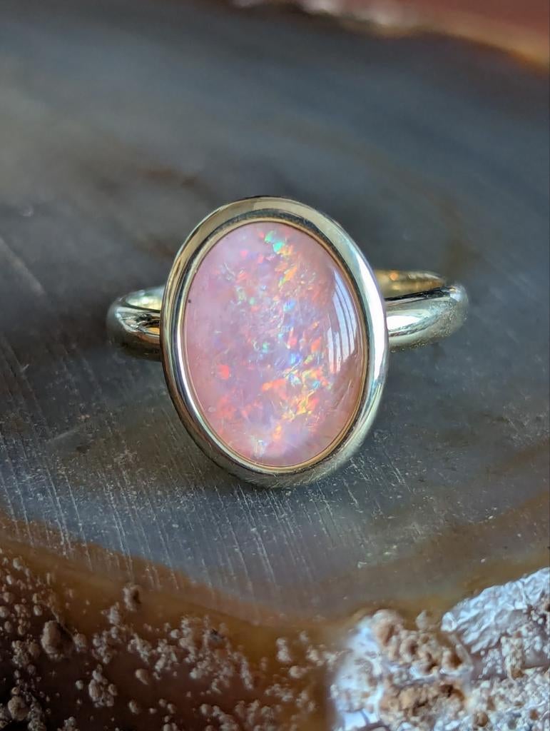 Sogni d'Oro Vergulde Zilveren Ring met Opaal Triplet, 18 tot 19, Nieuw, Ophalen of Verzenden, Roze