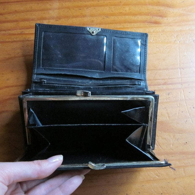 portemonnee prym zwart knip vintage beurs dames retro black, Antiek en Kunst, Ophalen of Verzenden